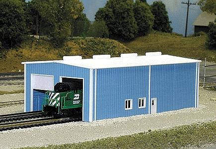 Pikestuff 8007 N Scale 2-Stall Enginehouse -- Scale 40 x 80' 12.2 x 24.4m (blue)
