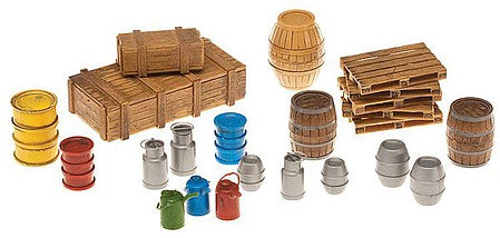 Pola 331045 G Scale Cargo Set - Kit -- 4 Beer & 3 Wood Casks; 4 Milk Cans, 2 Crates, 5 Pallets, 3 Oil Drums