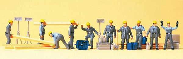 Preiser 10220 HO Scale People Working -- Construction Workers pkg(10)