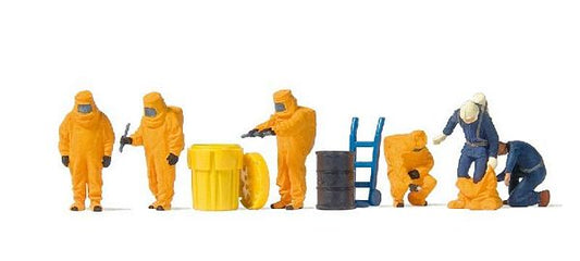 Preiser 10732 HO Scale Firemen in Orange Hazmat Suits -- pkg(6)