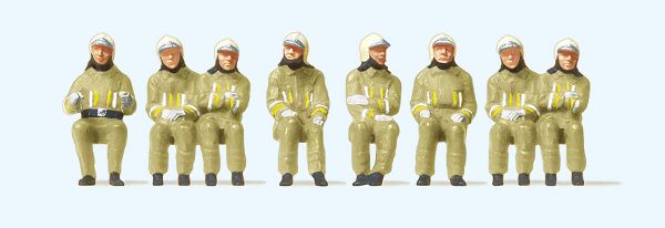 Preiser 10769 HO Scale Seated Modern Firemen -- Beige Uniforms pkg(8)