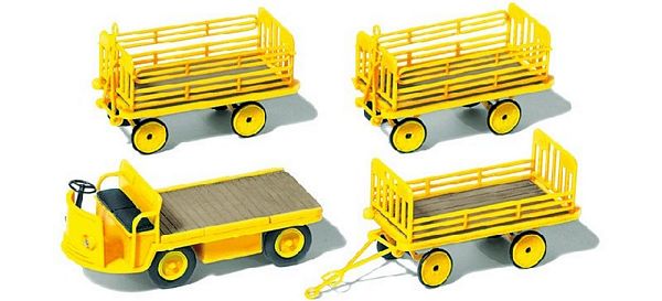 Preiser 17121 HO Scale Electric Flatbed Vehicle w/3 Trailers - Kit