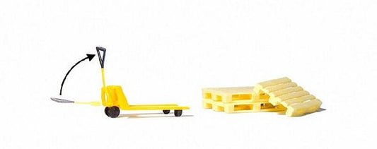 Preiser 17712 HO Scale Pallet Jack w/3 Pallets - Assembled -- With Stake Sides