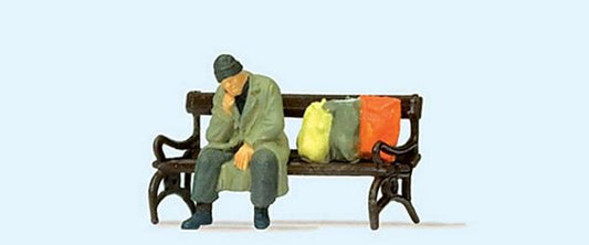 Preiser 29094 HO Scale Individual Figures -- Homeless Man on a Bench with Bags