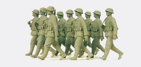 Preiser 64009 12785 Scale Military - Former German Army WWII - Unpainted Figure Sets -- Grenadiers Marching in Step pkg(9)