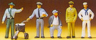 Preiser 10014 HO Workers: Mailman, Cop, Sailor, Soldier & Engineer