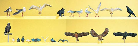 Preiser 10169 HO Pigeons, Seagulls, Crows & Birds of Prey (33)