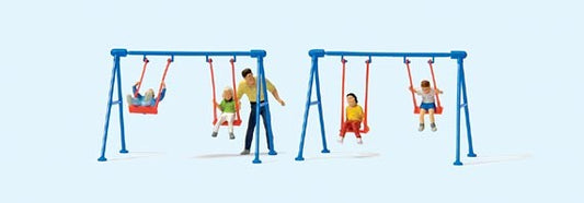 Preiser 10630 HO Children (4) Playing on Swing Set & Adult