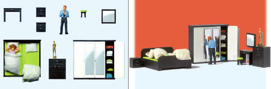 Preiser 10632 HO Bedroom Furniture w/Couple
