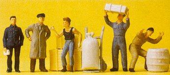 Preiser 14147 HO Loading Dock Workers (5) w/Crates & Hand Cart