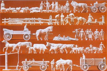 Preiser 16327 HO Unpainted Farm Figures, Animals & Acc (120) (Kit)