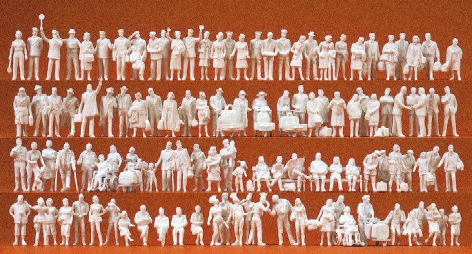 Preiser 16352 HO Unpainted Train Station People Sitting & Standing (120) (Kit)