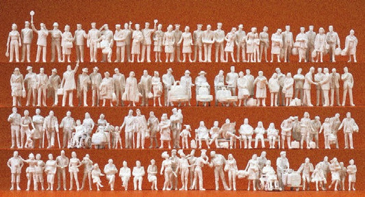 Preiser 16352 HO Unpainted Train Station People Sitting & Standing (120) (Kit)
