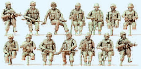 Preiser 16564 HO Unpainted Modern US Army Soldiers Sitting (14) (Kit)