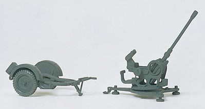Preiser 16565 HO Unpainted German Reich 2cm Flak 38 Anti-Aircraft Gun w/SdAnh 51 Trailer 1939-45 (Kit)