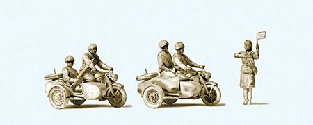 Preiser 16614 HO Unpainted Russian Motorcycle Crew (5) & Cycles (2) WWII (Kit)