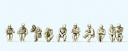 Preiser 16622 HO Unpainted German Reich Gunners Seated 1939-45 (10) (Kit)