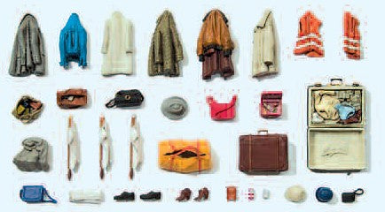 Preiser 17008 HO Unpainted Clothes, Safety Vest, Bags, etc. (Kit)