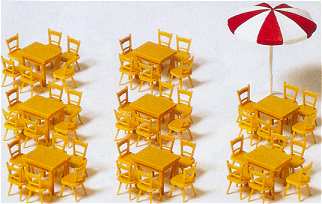 Preiser 17201 HO 8-Tables, 48-Chairs & 1-Umbrella (Kit)