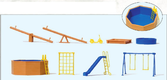 Preiser 17351 HO Playground Equipment & Pool (9pc)