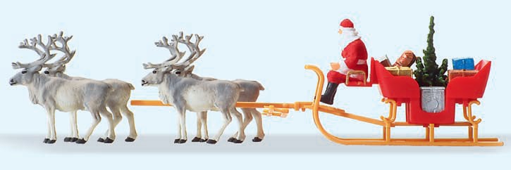 Preiser 30399 HO Santa on Sleigh w/Gifts & 4 Reindeer