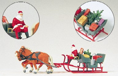 Preiser 30448 HO Horse Drawn Sleigh w/Santa, Tree, Gifts Christmas