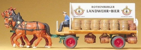 Preiser 30462 HO Horse Drawn Beer Wagon w/Rider