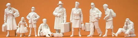 Preiser 64014 1/35 Unpainted Postwar Era Travelers (9) (Kit)