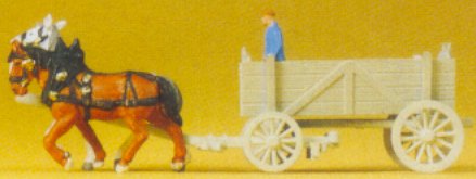 Preiser 79475 N Horse Drawn Box Wagon w/Man