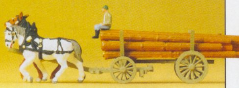 Preiser 79477 N Horse Drawn Log Wagon w/Rider