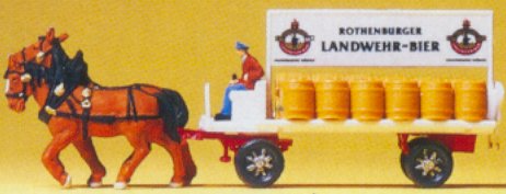 Preiser 79478 N Horse Drawn Beer Wagon w/Rider
