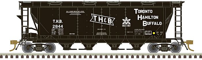 Atlas Model Railroad 20006372 HO Scale Slab-Side Covered Hopper - Ready to Run - Master(R) -- Toronto, Hamilton & Buffalo 2844 (black, white)