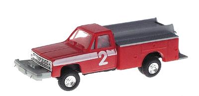 Trident Miniatures 901632 HO Scale Brush (Off-Road) Fire Pumper - Emegency - Fire Vehicles -- #2 (Red, White Stripe & Lettering, Gray Flatbed)