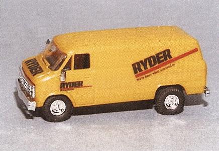 Trident Miniatures 90288 HO Scale Chevrolet Van - Utility Trucks -- Ryder (yellow, Red Stripes)