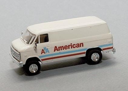 Trident Miniatures 90345 HO Scale Chevrolet Cargo Vans -- American Air Lines (white, Red Lettering & Stripe, Blue Stripe)
