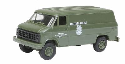 Trident Miniatures 90356 HO Scale Chevy Van - Emergency - Police Vehicles -- United States Military (green, White Markings)