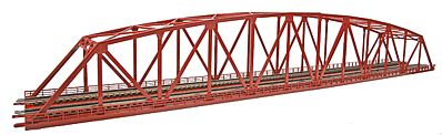 TomyTec 3221 N Scale Curved Chord Through Truss Bridge w/2 Piers - Fine Track -- Assembled - Double-Track - 22" 55.9cm (red)