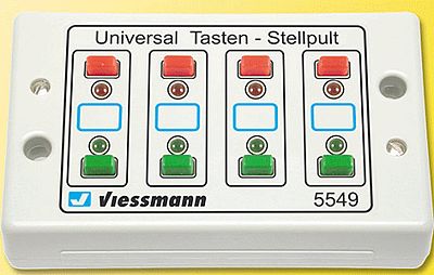 Viessmann 5549 All Scale Universal Pushbutton Panel w/Momentary Switches for Solenoid Signal/Accessory -- With Red/Green Feedback LEDs - Controls 4 Turnouts or 2-Aspect Signals