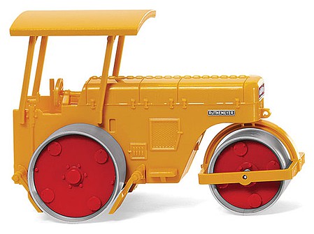 Wiking 89804 HO Scale 1956 Bolling Ruthemeyer Road Roller - Assembled -- Yellow, Red