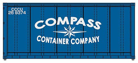 Walthers Scenemaster 8652 HO Scale 20' Smooth-Side Container - Ready to Run -- Compass Container Company (blue, white)