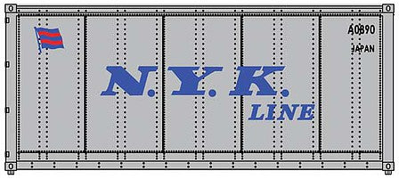 Walthers Scenemaster 8655 HO Scale 20' Smooth-Side Container - Ready to Run -- NYK Lines (gray, blue)