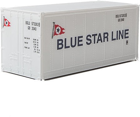 Walthers Scenemaster 8661 HO Scale 20' Smooth-Side Container - Ready to Run -- Blue Star Line (white, blue, red)