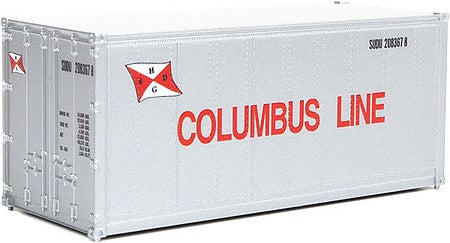 Walthers Scenemaster 8663 HO Scale 20' Smooth-Side Container - Ready to Run -- Columbus Line (white, red)