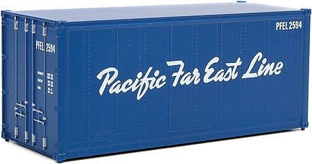 Walthers Scenemaster 8666 HO Scale 20' Smooth-Side Container - Ready to Run -- Pacific Far East Line (blue, white)