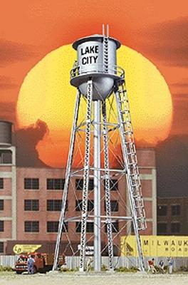 Walthers Cornerstone 2826 HO Scale City Water Tower - Built-ups -- Assembled - Silver - 3-3/4 x 3-3/4 x 11" 9.3 x 9.3 x 27.5cm