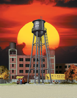 Walthers Cornerstone 3832 N Scale City Water Tower -- Assembled - Black - 2-3/8 x 2-3/8 x 7" 6 x 6 x 17.8cm